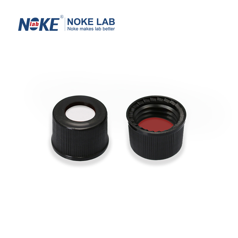 Black 8-425 Screw Cap, 8mm Red PTFE/White Silicone Septa, 1.5mm Thick