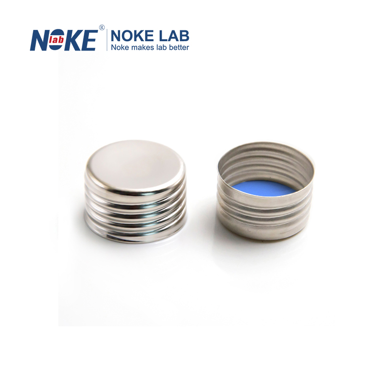 18mm Silver Magnetic Screw Cap, blue PTFE/white Silicone, Close top