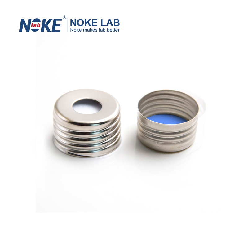 18mm Silver Magnetic Screw Cap, blue PTFE/white Silicone (1.5 mm Thick)