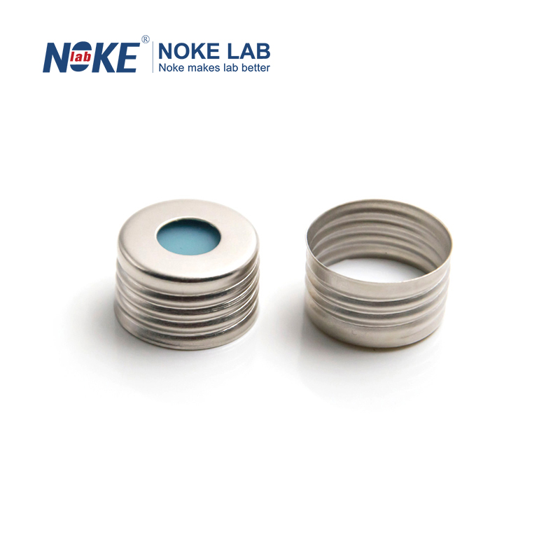 UltraClean 18mm Silberne magnetische Schraubkappe, weißes PTFE/transparentes blaues Silikon (1,5 mm dick)