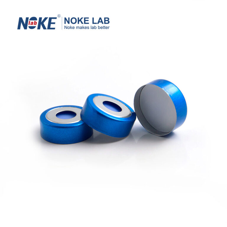 20mm BiMetal Blue Magnetic Crimp-Top Cap w/ white PTFE/blue Silicone Septa, 8 mm Hole
