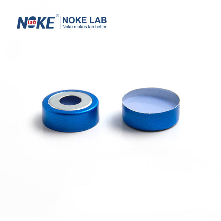 20mm BiMetal Blue Magnetic Crimp Cap, UltraClean Transparent PTFE/Transparent Blue Silicone Septa (3 mm Thick)