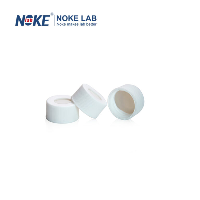 24mm White PP Screw Cap, Open Top with White Silicone/Beige PTFE Septa (Copy)
