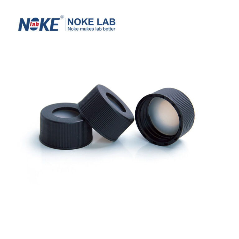 24mm Black PP Screw Cap, Open Top with Nature Silicone/ White PTFE Septa