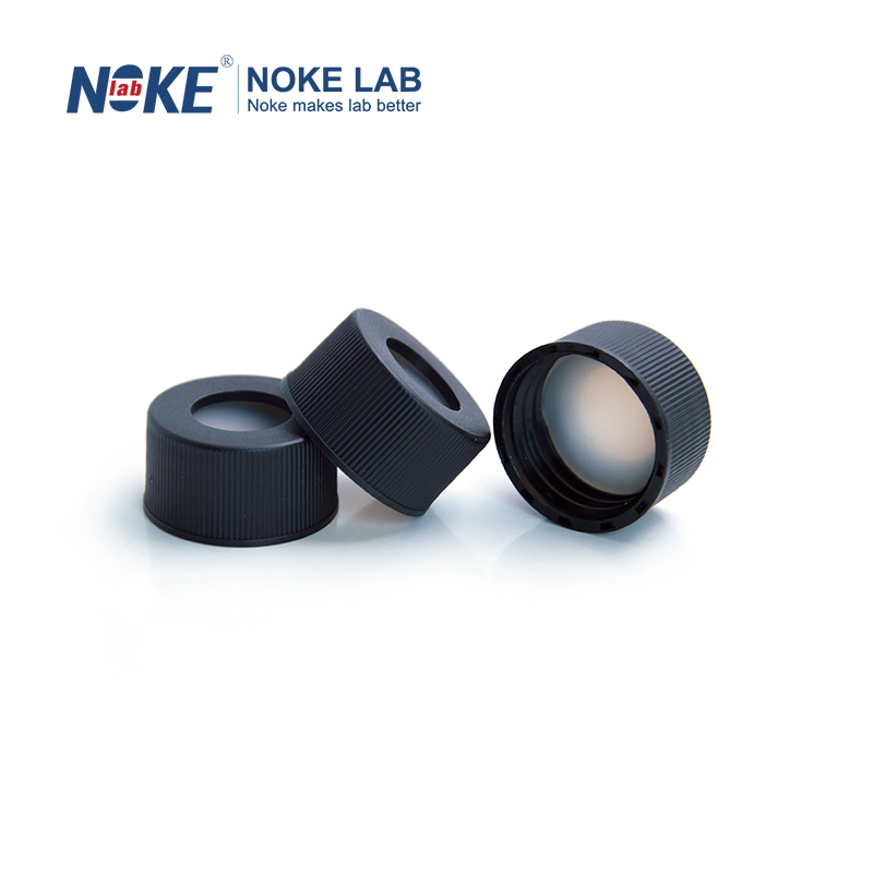 24mm Black PP Screw Cap, Open Top with Nature Silicone/ White PTFE Septa